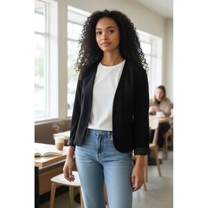 Talbots Jacket Women vintage 10 Blck Open Front Lined Blazer lamb suede leather